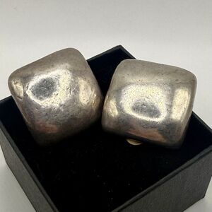 Bat Ami Israel 925 Sterling Silver Modernist Puffy Square Clip On Earrings 22.4g